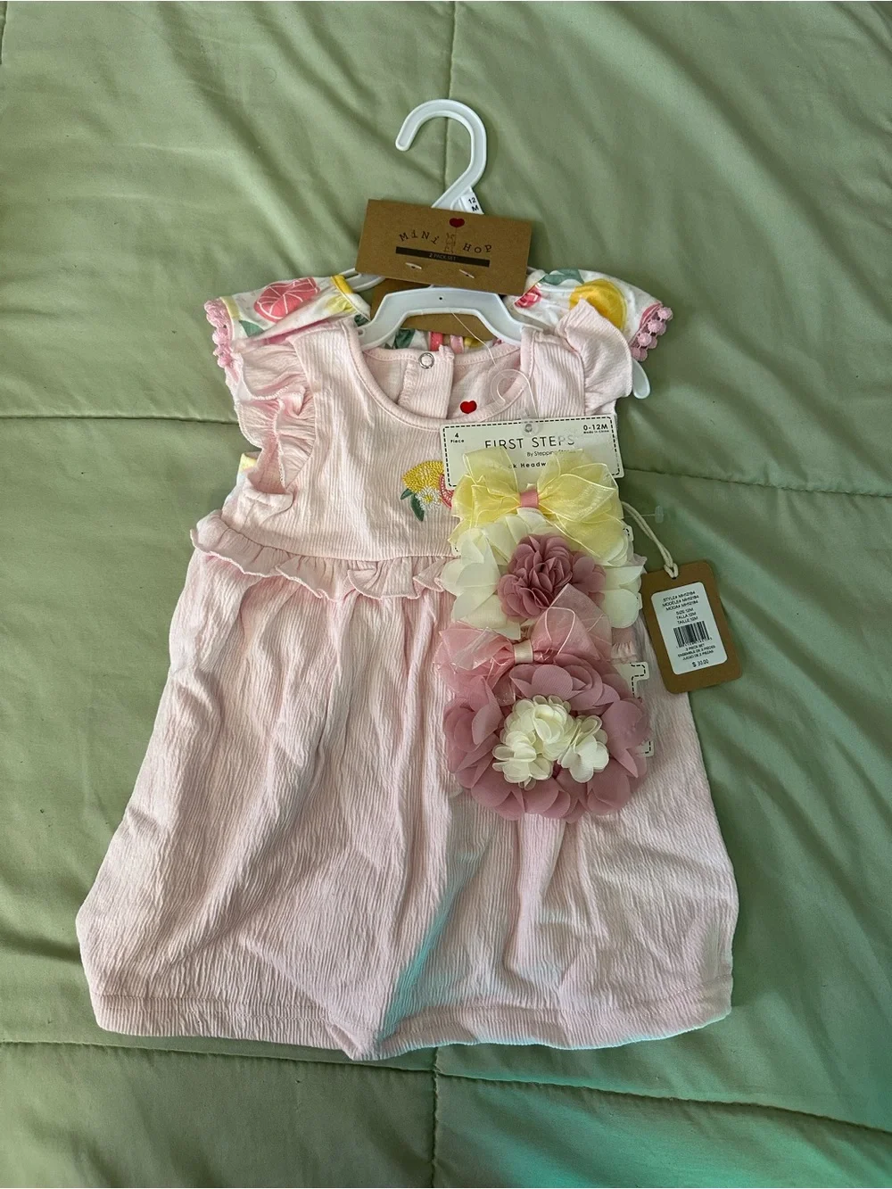 Pink Floral Baby Dresses + Flower Headbands NWT